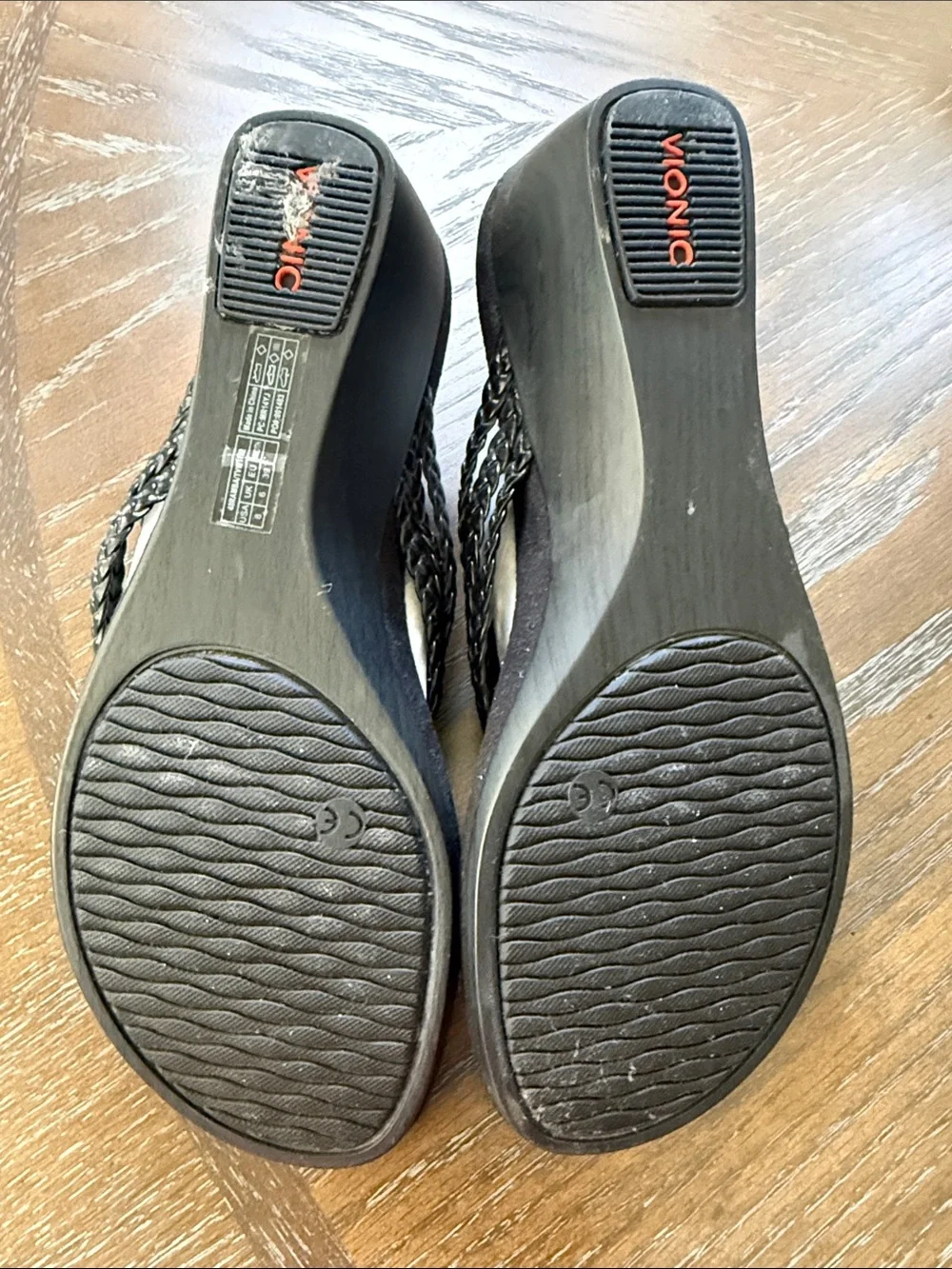 Vionic Black Braided Wedge Sandals